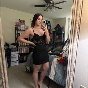 SHEIN Black Lace Mini Dress with Sheer Bodice